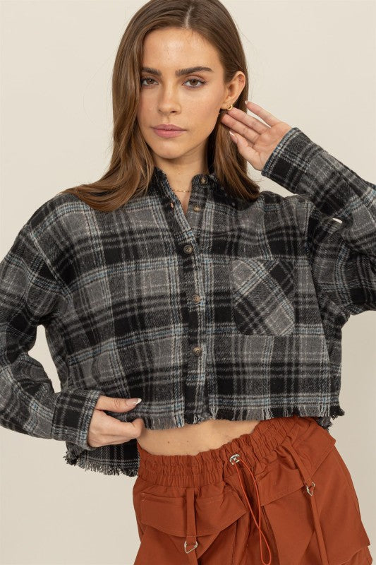 Cropped Flannel Button down shirt