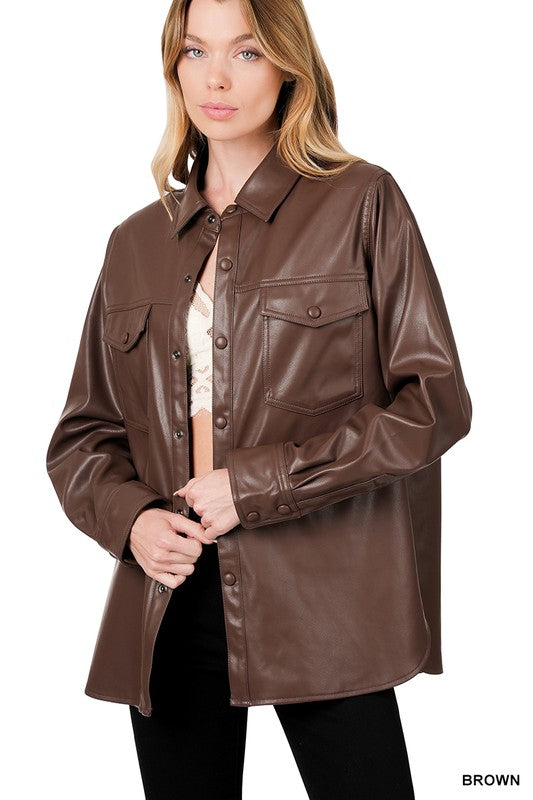 All in Brown Vegan Leather Shacket