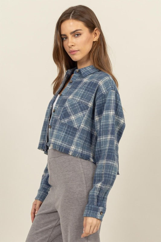 Cropped Flannel Button down shirt