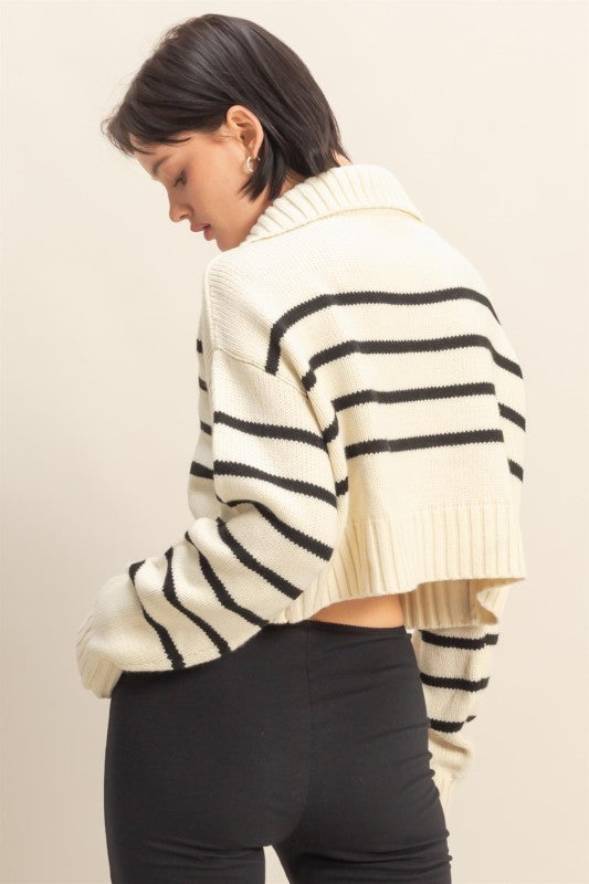 Ribbed Collar Striped Sweater