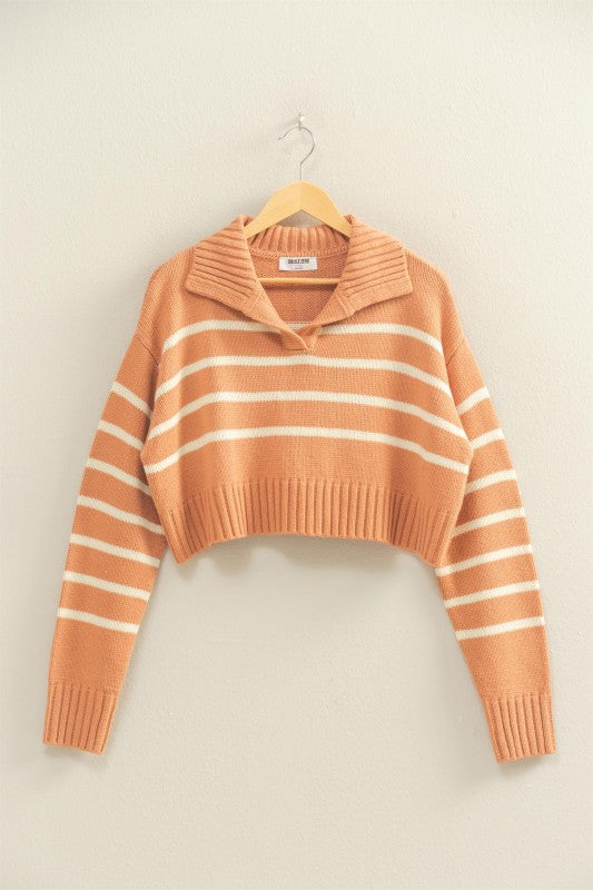 Ribbed Collar Striped Sweater