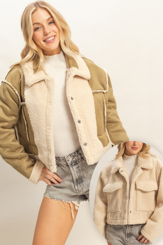 Reversible Suede Sherpa Jacket
