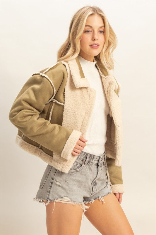 Reversible Suede Sherpa Jacket