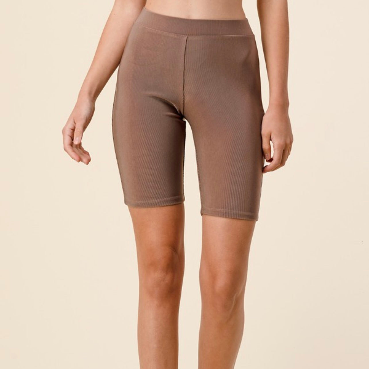 Rust Ribbed Biker Shorts