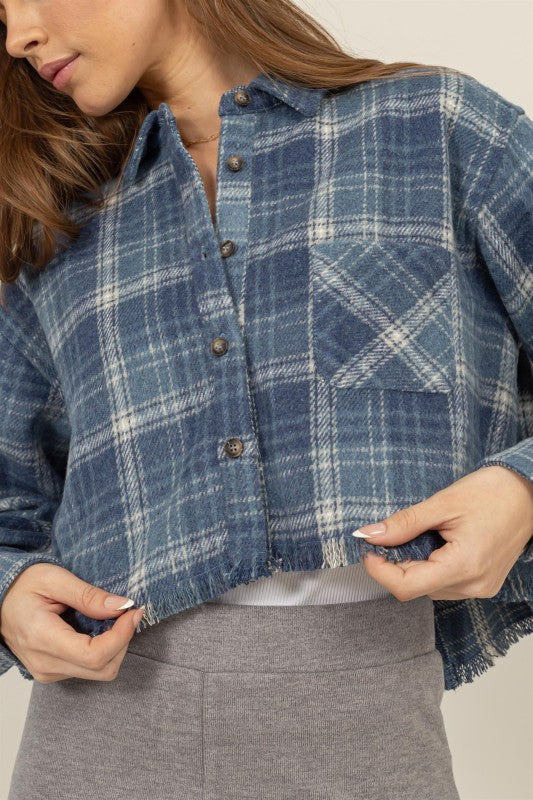 Cropped Flannel Button down shirt