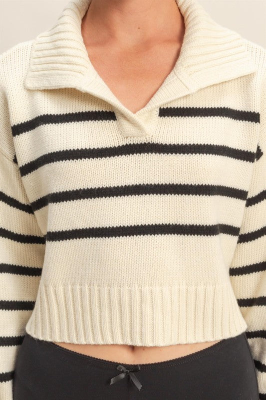 Ribbed Collar Striped Sweater