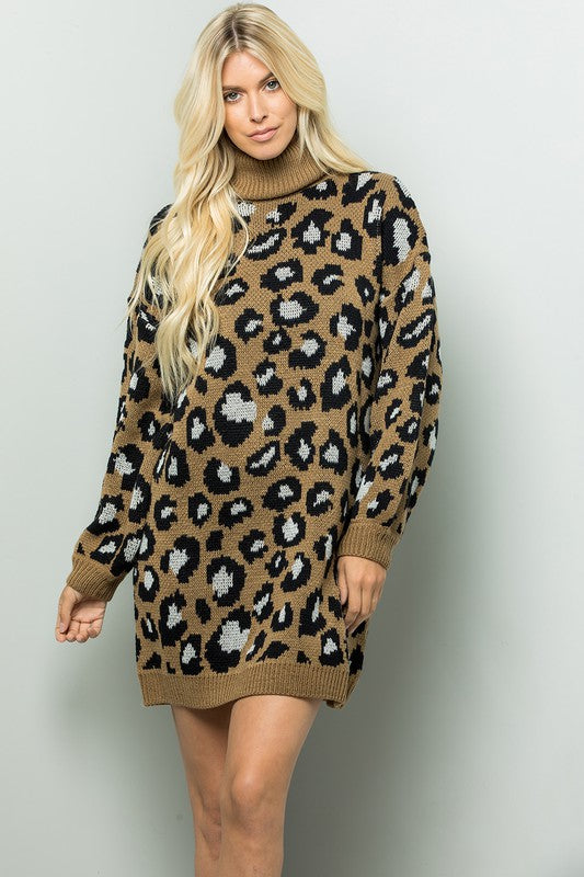 Oversized Cheetah Sweater Dress
