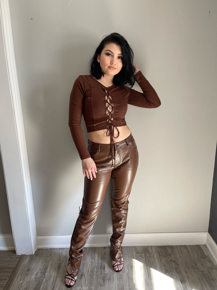 Chocolate Textured Leather Pants