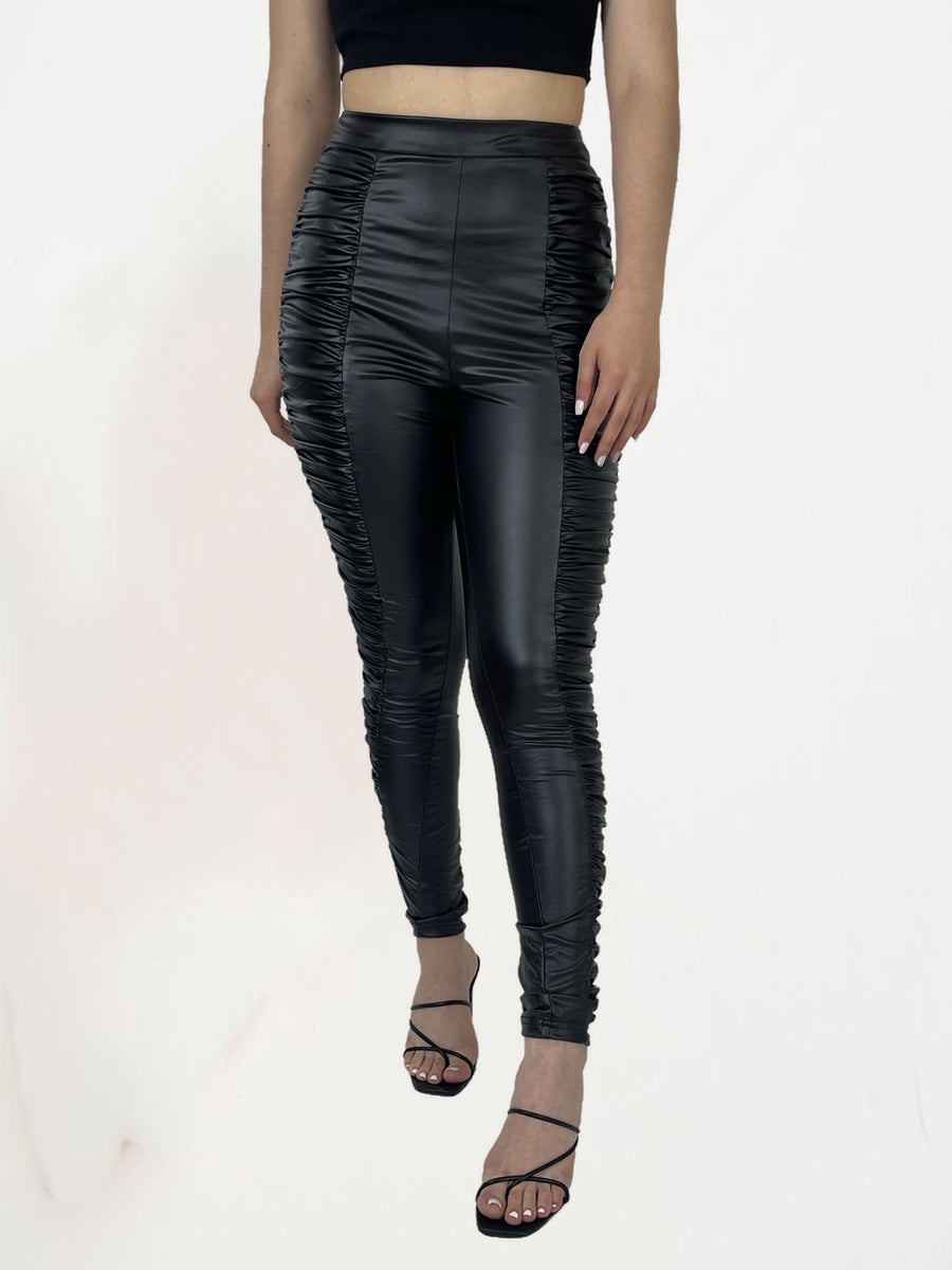 Ruched Faux Leather Trousers