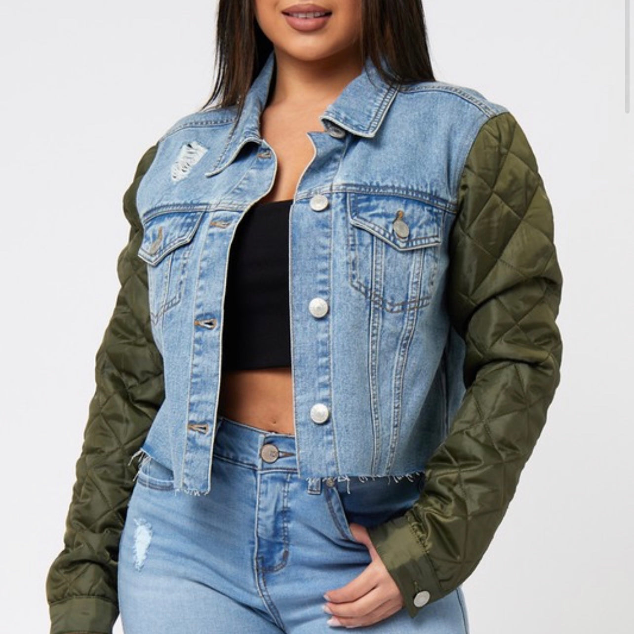 Denim puffer sleeve